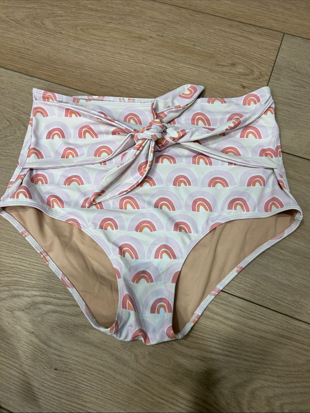 High-Waist Rainbow Print Bikini Bottoms - Pink & Peach